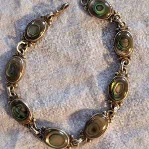 Vintage Sterling Silver Abalone Bracelet  6-3/4"  10.1g Beautiful Colors Mexico